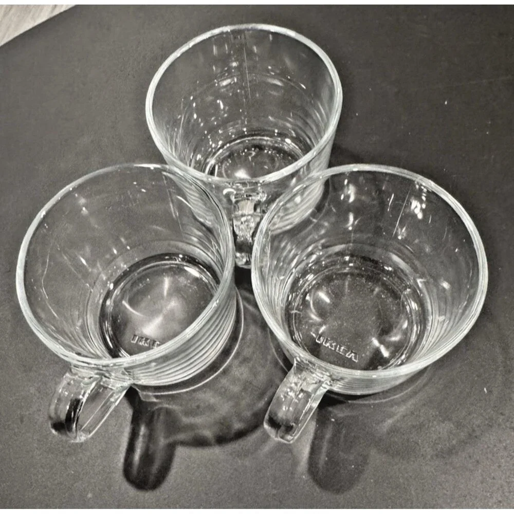 3 Ikea Clear Glass Mug New